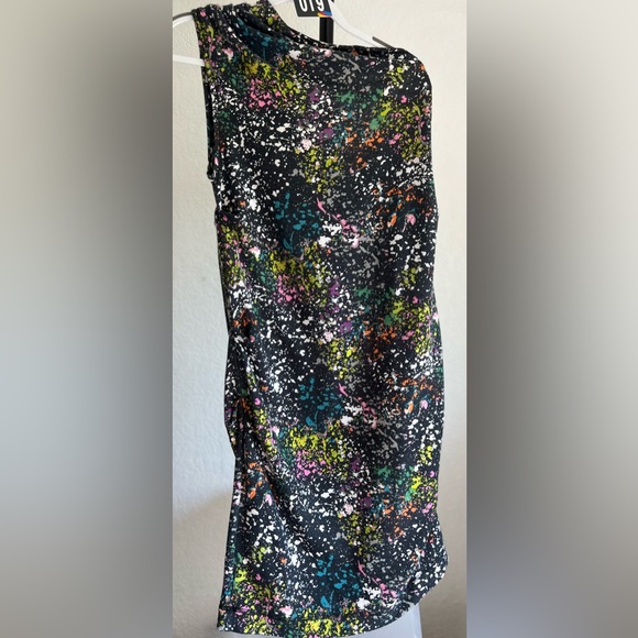 Rachel Roy Women One Shoulder Midi Dress Black w Color Splashes (M) - Picture 10 of 13